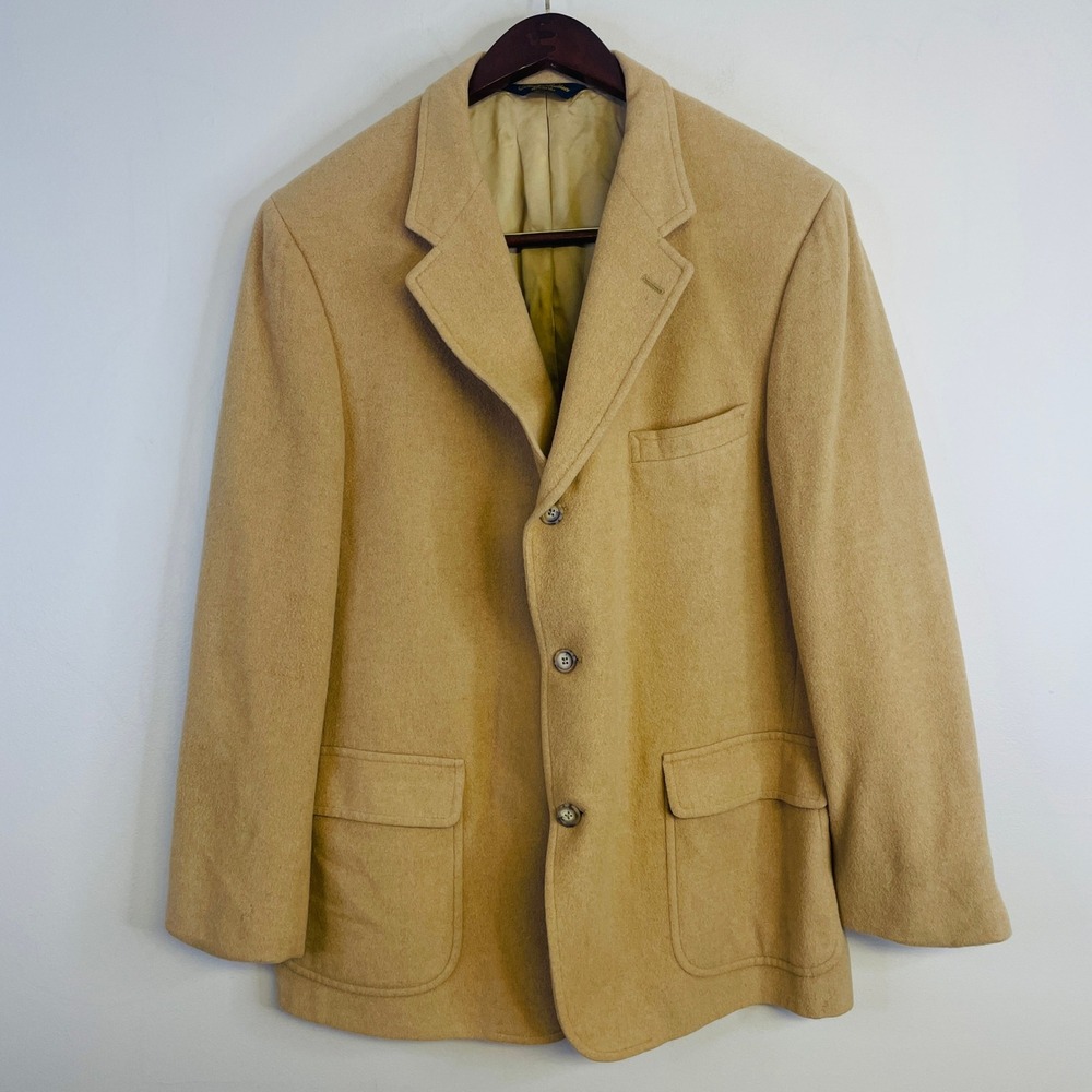 Vintage Brooks Brothers 44R 100% Camel Hair Blazer Sport Coat Tan Made USA